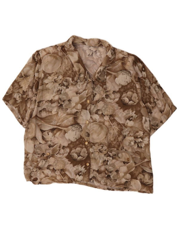 Vintage ženska košulja kratkih rukava UK 18 XL smeđa cvjetna