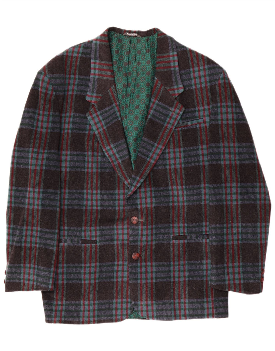 Vintage muški sako s 2 gumba IT 48 Srednje tamnoplava karirana vuna