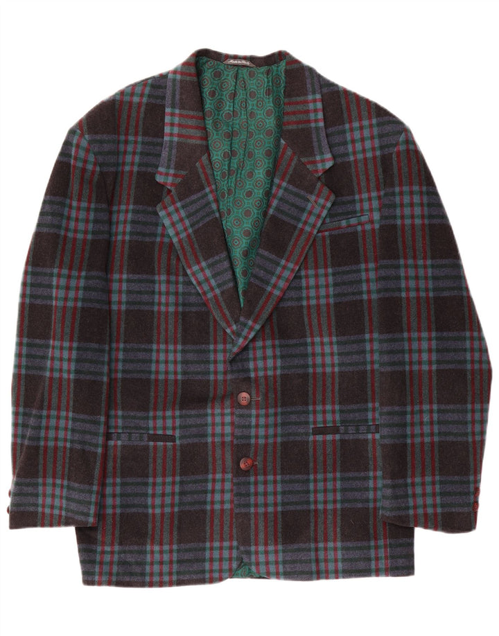 Vintage muški sako s 2 gumba IT 48 Srednje tamnoplava karirana vuna