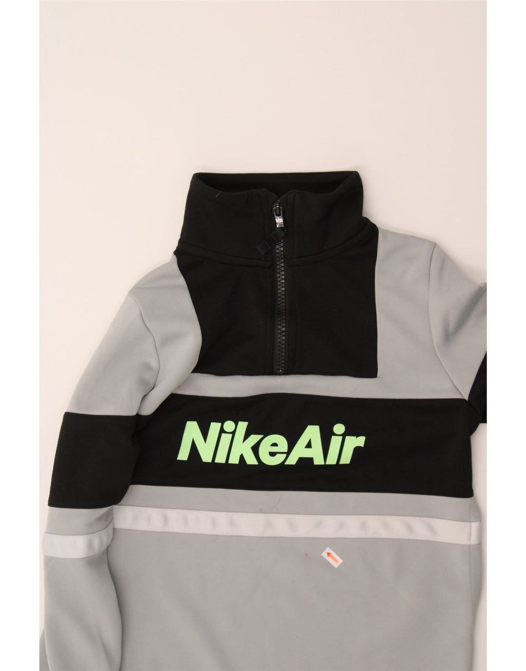 NIKE Boys Graphic Sweatshirt Jumper 8-9 Years Small Grey Colourblock Vintage Nike and Second-Hand Nike from Messina Hembry 