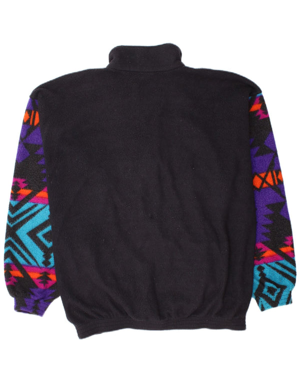 VINTAGE muški džemper od flisa s patentnim izrezom, veliki crni geometrijski