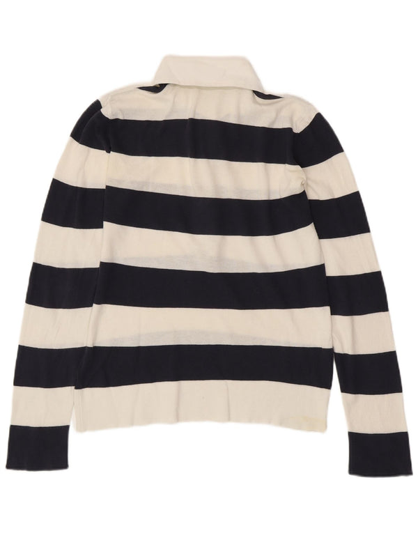 BENETTON ženska pletena ragbi polo majica UK 14 srednje bijele pruge