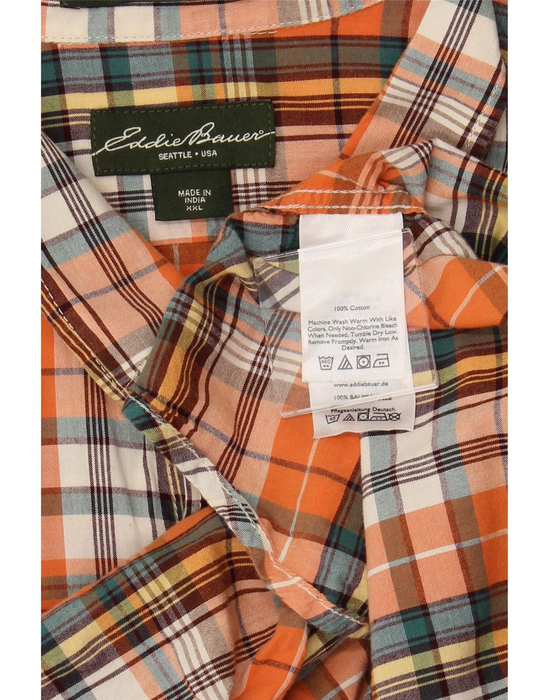 EDDIE BAUER Muška košulja kratkih rukava 2XL, narančasti karirani pamuk
