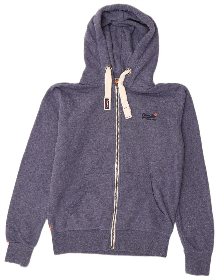 SUPERDRY muški pulover s kapuljačom na patentni zatvarač srednje plavi pamuk