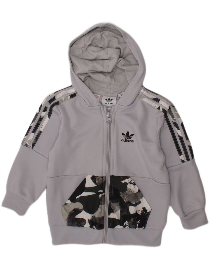 ADIDAS Boys Zip Hoodie Sweater 3-4 Years Grey Camouflage Polyester Vintage Adidas and Second-Hand Adidas from Messina Hembry 