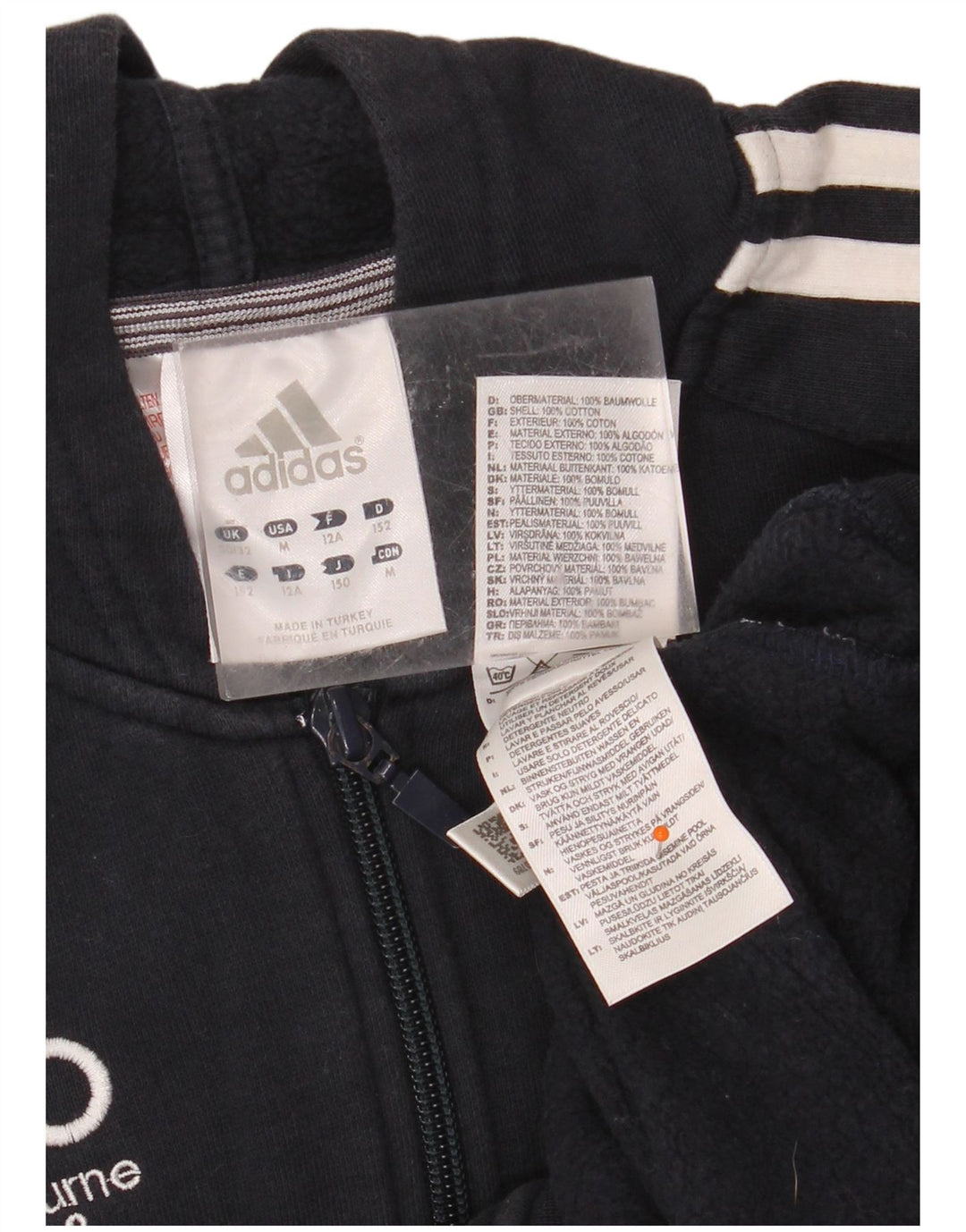 ADIDAS pulover s kapuljačom na patentni zatvarač 11-12 godina tamnoplavi pamuk