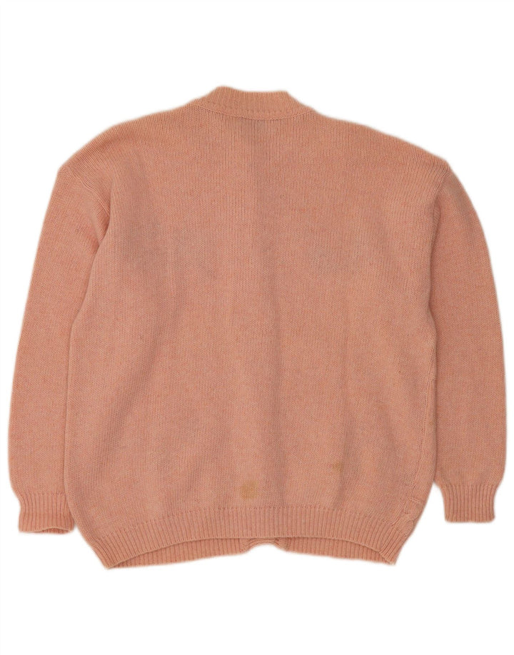 VINTAGE ženski kardigan džemper UK 16 Veliki ružičasti cvjetni vuneni