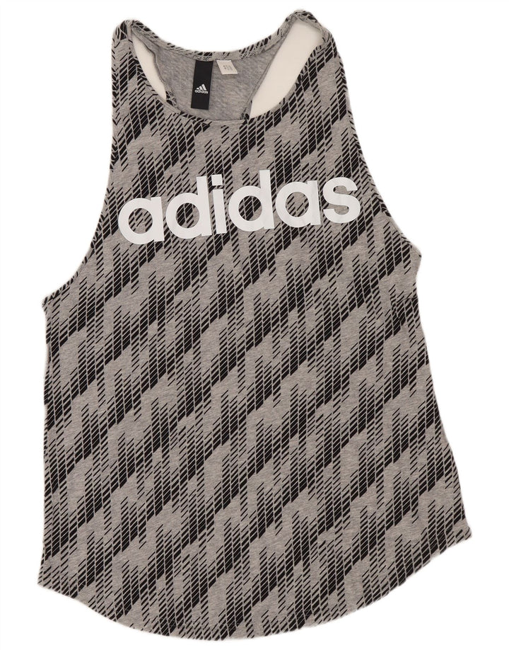 Adidas ženski grafički prsluk UK 8, mali sivi geometrijski