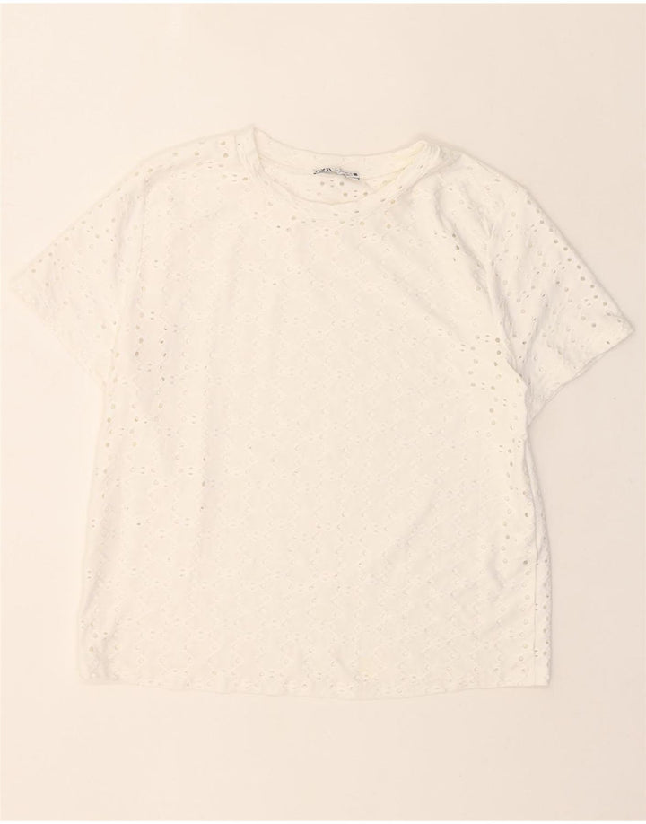 ZARA Womens Crochet Blouse Top UK 14 Medium White Polyester Vintage Zara and Second-Hand Zara from Messina Hembry 