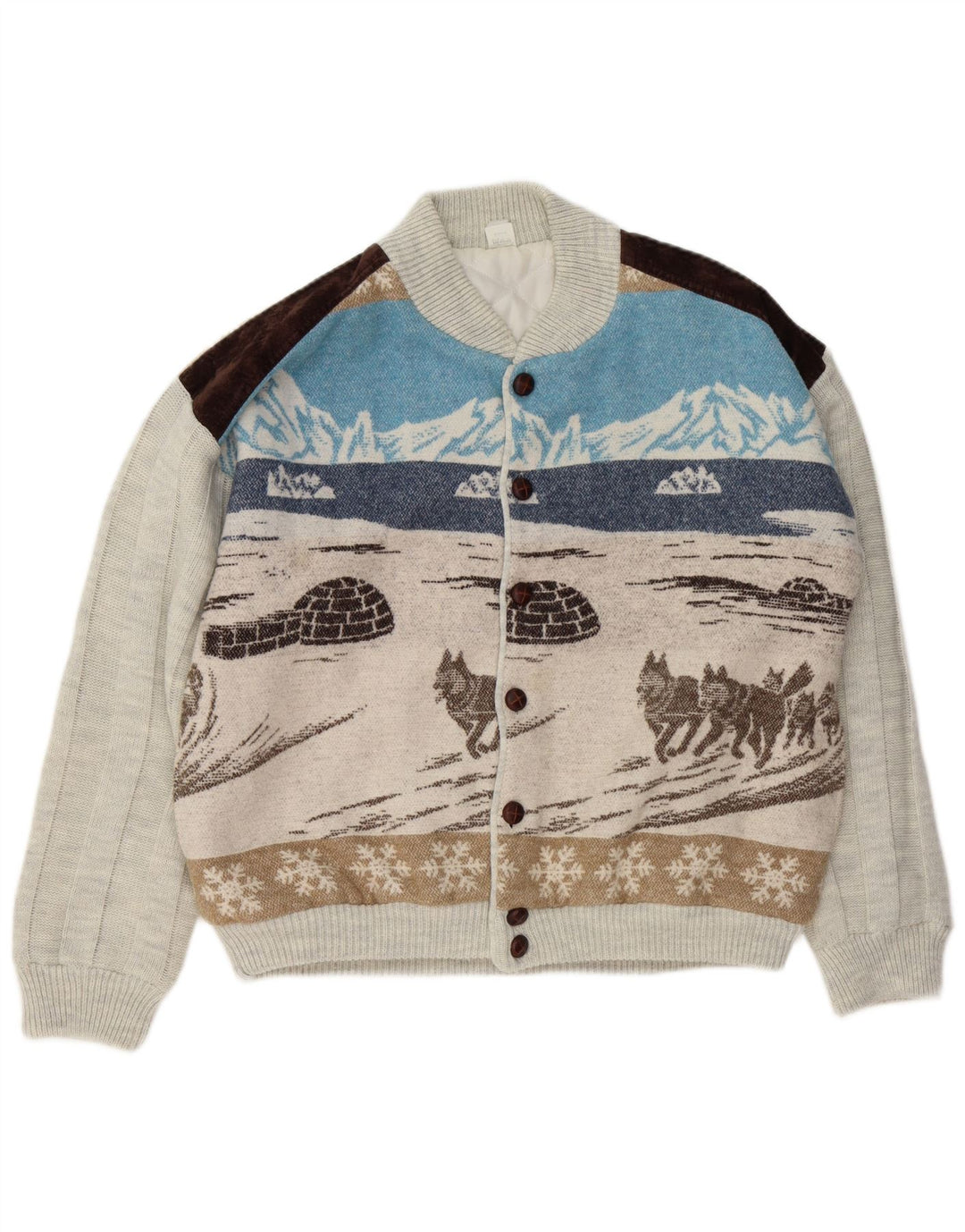 VINTAGE muški grafički kardigan džemper IT 48/50 srednje višebojan