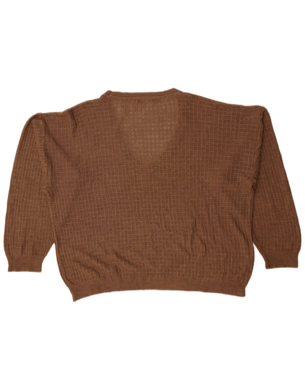 Pierre Cardin muški veliki džemper s V-izrezom IT 56 2XL smeđi karirani