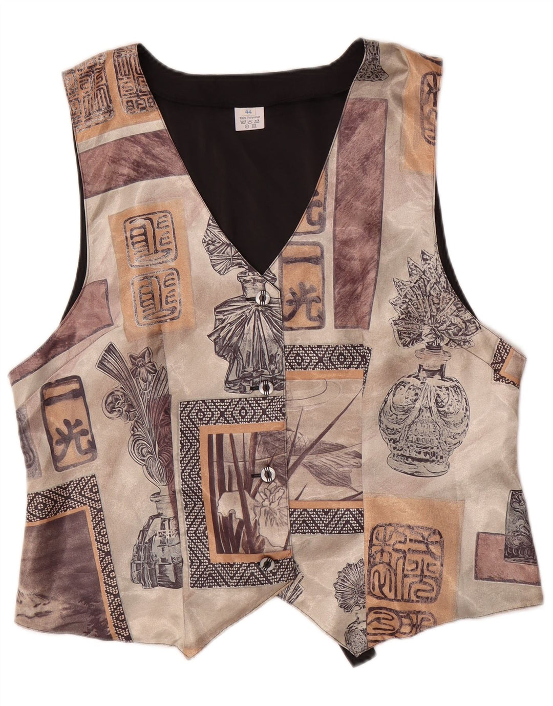 VINTAGE ženski prsluk s apstraktnim uzorkom EU 44 veliki smeđi poliester