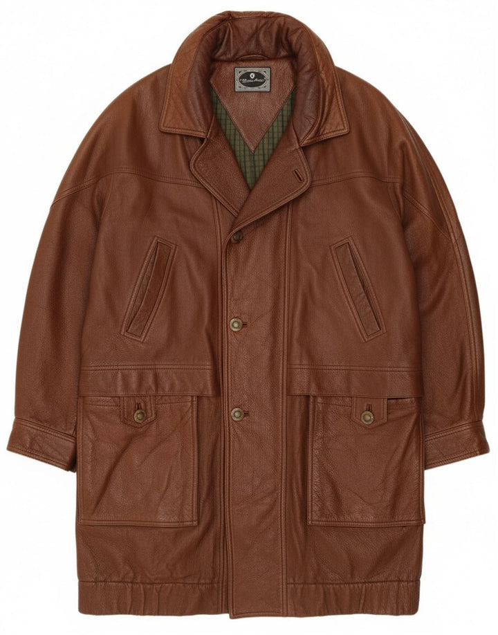 Etienne Aigner muški široki kožni kaput UK 40 veliki smeđi kožni