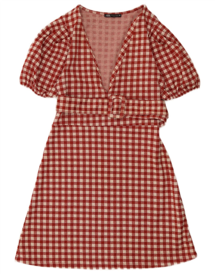 Zara ženska haljina A-kroja UK 8 Mala crvena gingham poliester