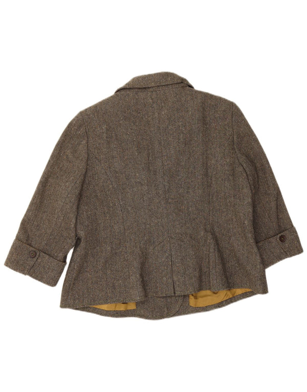Monsoon Womens Short 3/4 Sleeve Pea Coat UK 18 XL Grey Herringbone Wool