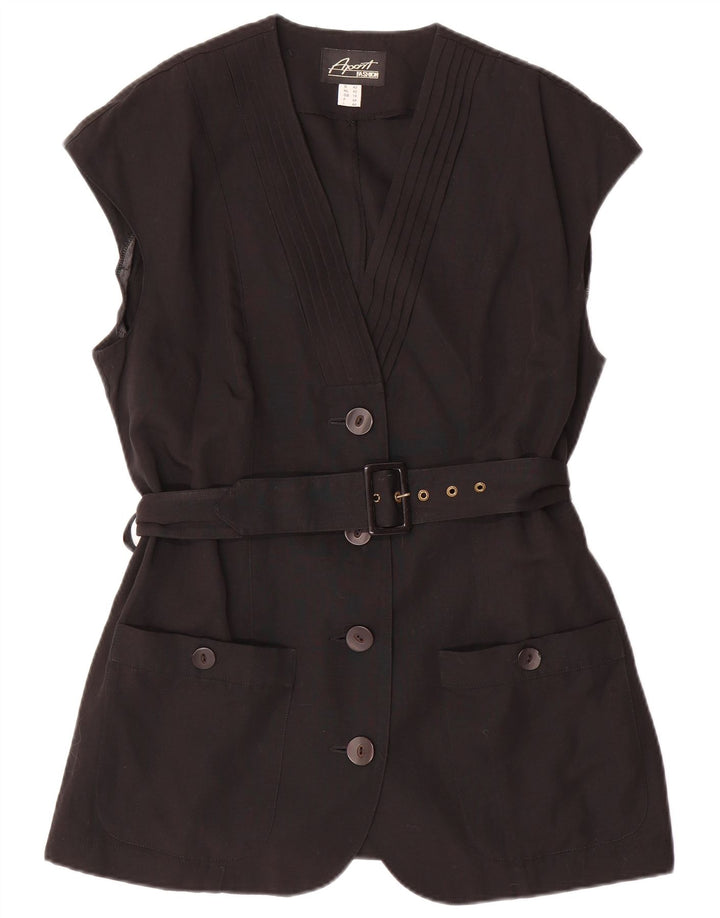 APART Ženska jakna bez rukava s 4 gumba UK 16 Veliki crni poliester