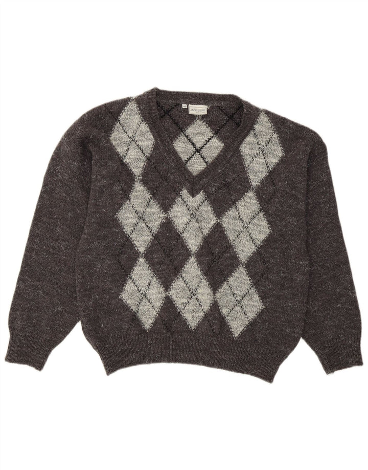 Jack Stone Muški džemper s V-izrezom IT 48 srednje sivi Argyle/Diamond