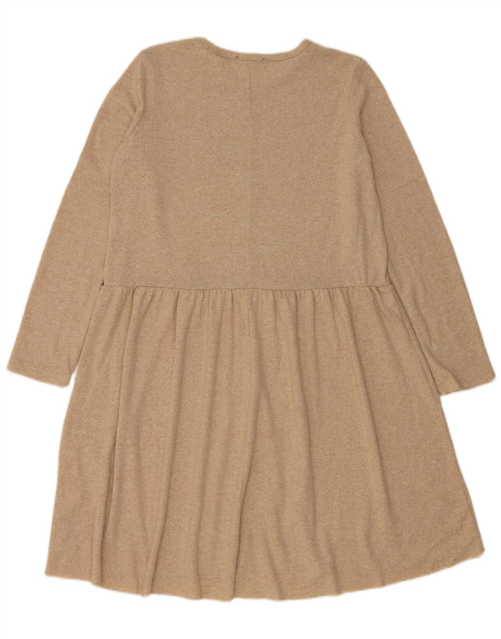 ZARA Womens Long Sleeve Jumper Dress UK 14 Medium Beige Polyester