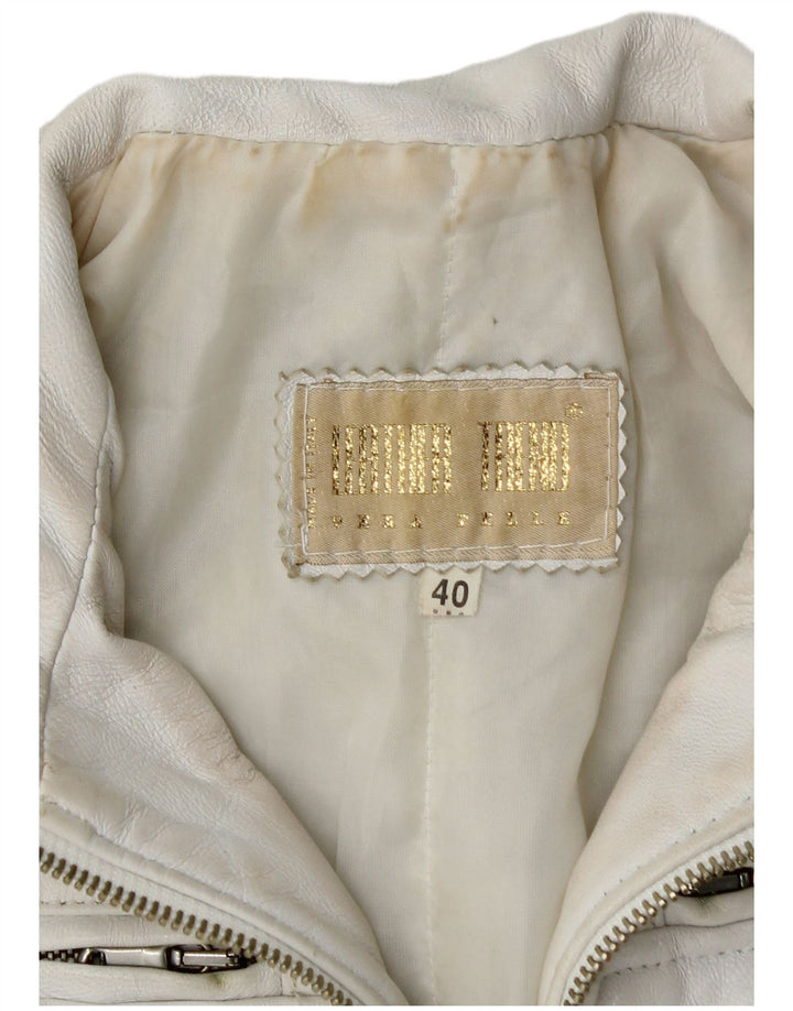 Vintage ženska crop kožna jakna IT 40 Mala bijela koža