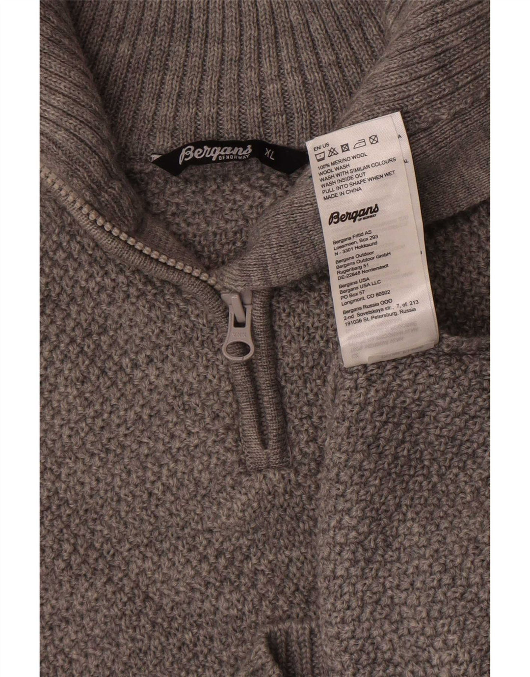 Bergans muški džemper s izrezom s patentnim zatvaračem XL od sive merino vune
