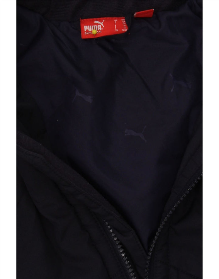 PUMA Mens Graphic Hooded Padded Jacket UK 34/36 Small Navy Blue Polyester Vintage Puma and Second-Hand Puma from Messina Hembry 