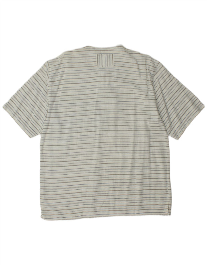 VINTAGE Mens Short Sleeve Pullover Shirt Large White Striped