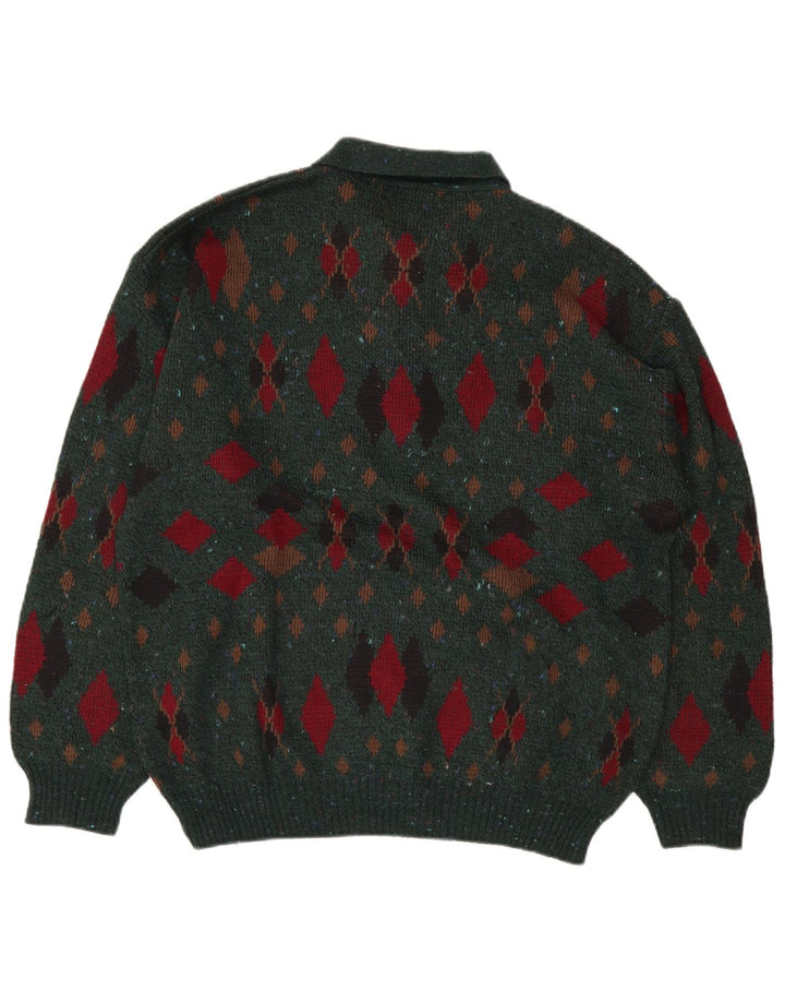 LINEA Muški pulover s polo ovratnikom IT 50 Srednje zeleni Argyle/Diamond