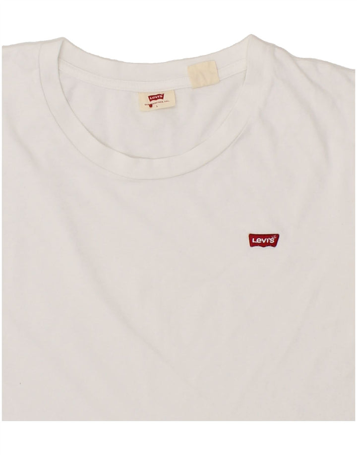 LEVI'S Womens T-Shirt Top UK 14 Large White Cotton Vintage Levi's and Second-Hand Levi's from Messina Hembry 