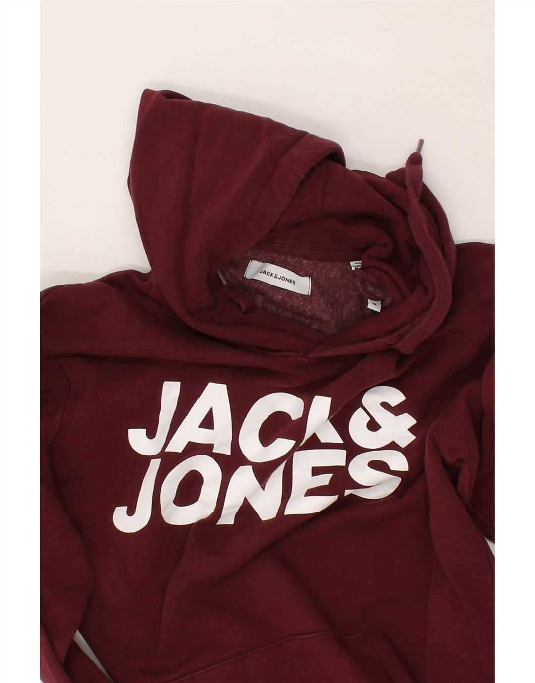 JACK & JONES Mens Graphic Hoodie Jumper Medium Maroon Cotton Vintage Jack & Jones and Second-Hand Jack & Jones from Messina Hembry 
