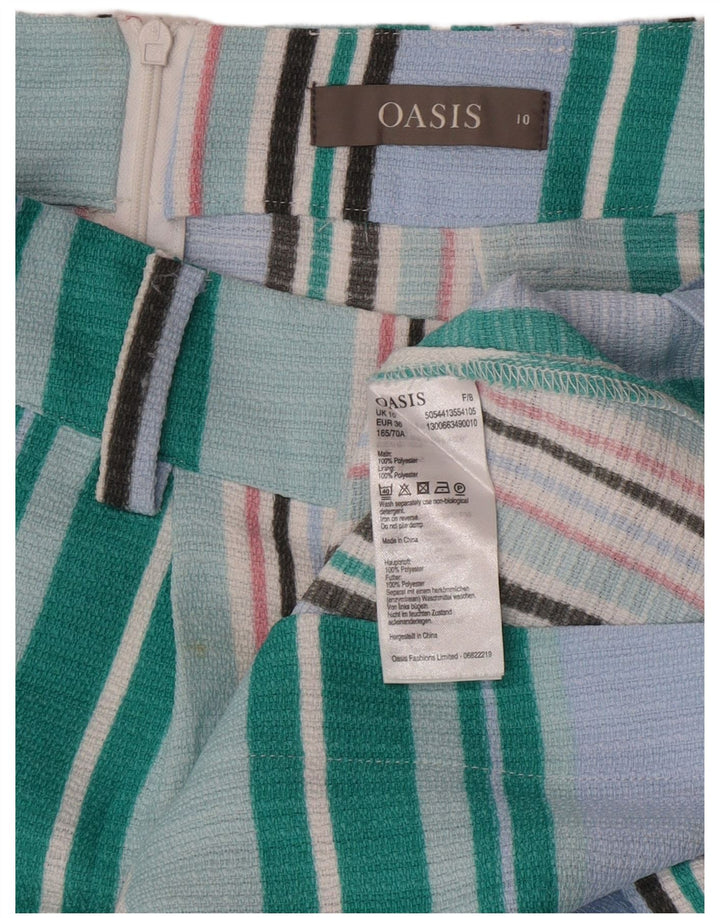 Oasis ženska suknja A kroja UK 10 mala W27 plavi prugasti poliester