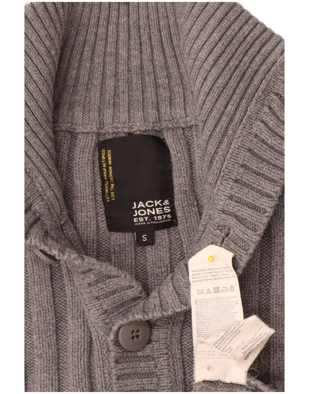Jack & Jones muški džemper s dugmadima i ovratnikom Mali sivi pamuk