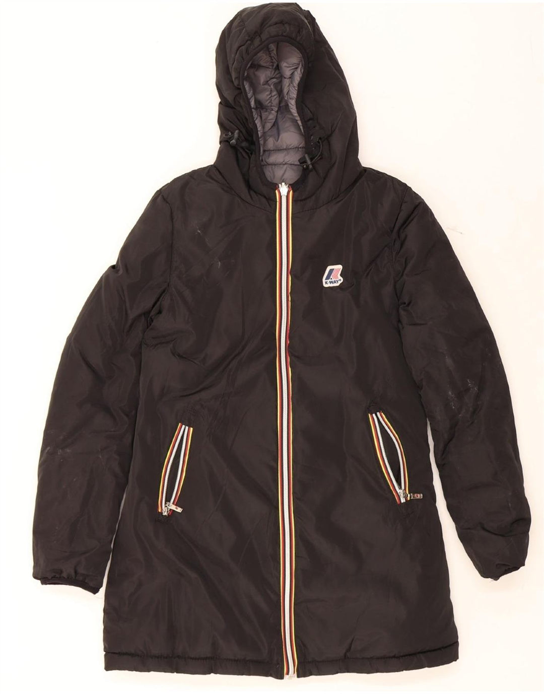 K-WAY Womens Reversible Hooded Padded Coat UK 10 Small Grey Polyester Vintage K-Way and Second-Hand K-Way from Messina Hembry 