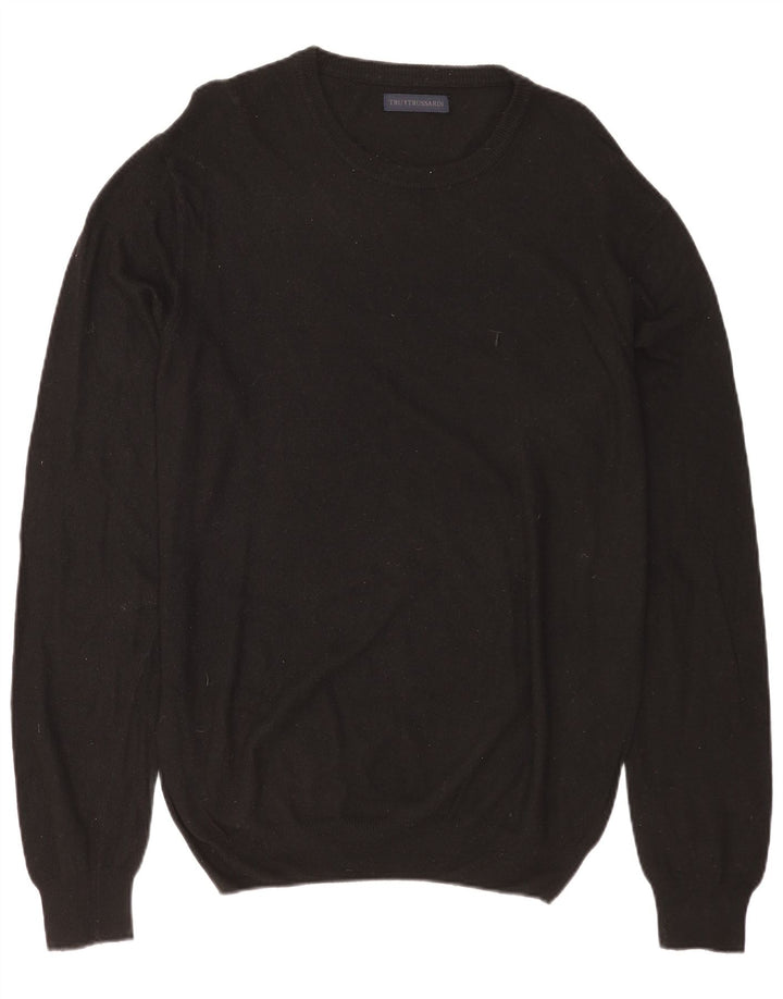 TRUSSARDI muški džemper s veznim izrezom, veliki crni poliamid