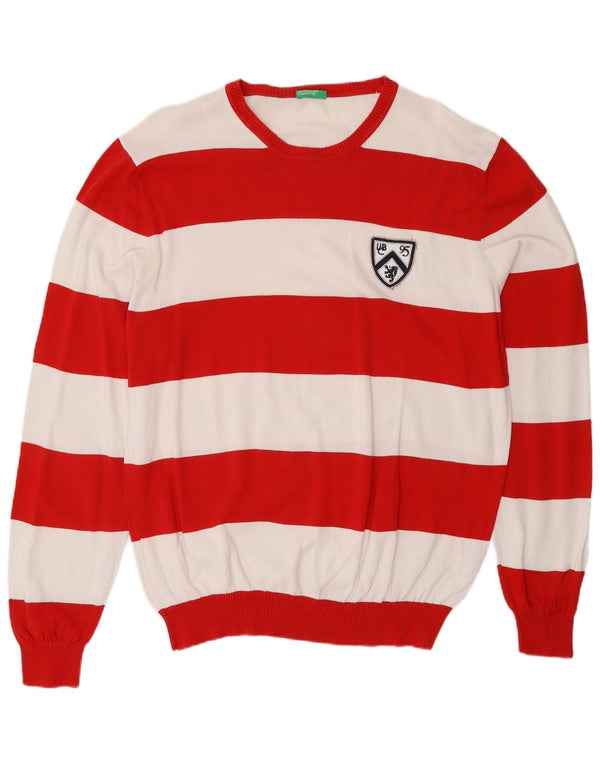 BENETTON muški pulover s okruglim izrezom XL, pamuk na crvene pruge