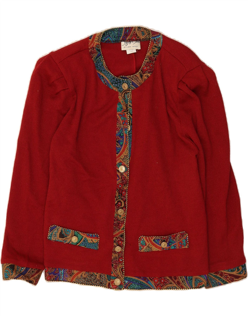 VINTAGE Womens Cardigan Sweater Size 13/14 Medium Burgundy Paisley Acrylic Vintage Vintage and Second-Hand Vintage from Messina Hembry 