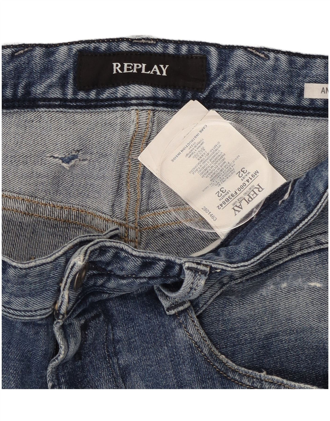 REPLAY Ženske Anbass Distressed Slim Jeans W32 L32 Plavi pamuk