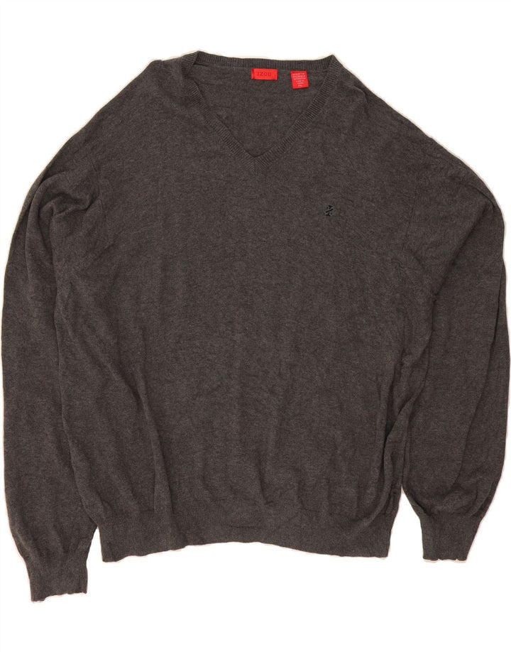 IZOD Mens V-Neck Jumper Sweater 2XL Grey Cotton Vintage Izod and Second-Hand Izod from Messina Hembry 