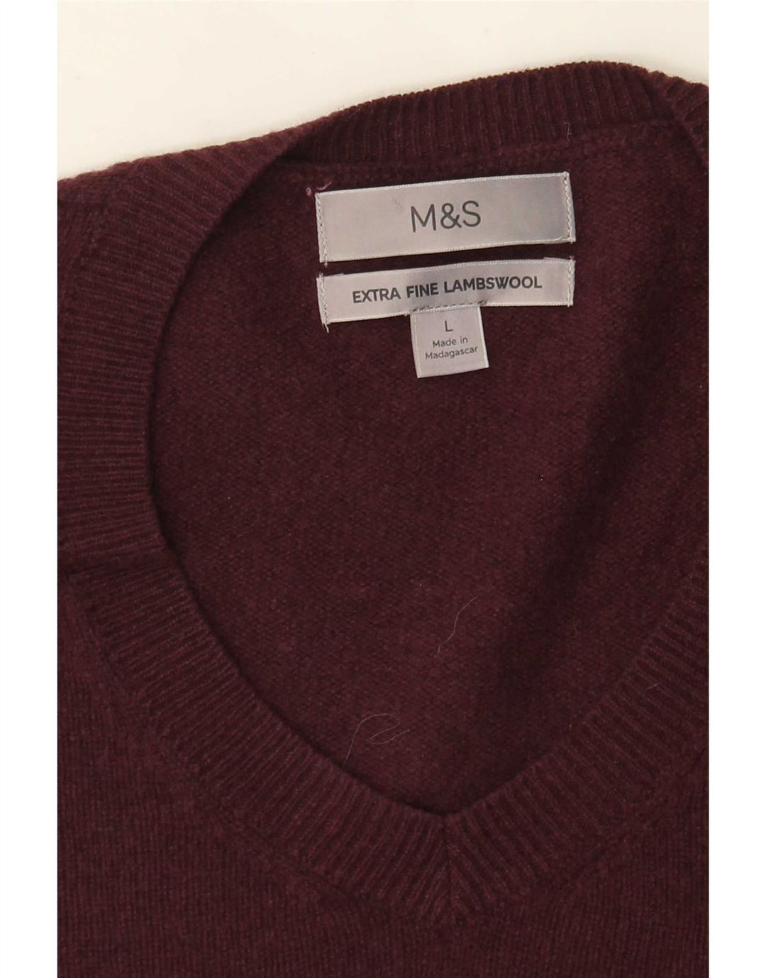 Marks & Spencer, muški džemper s V-izrezom, veliki bordo janjeća vuna