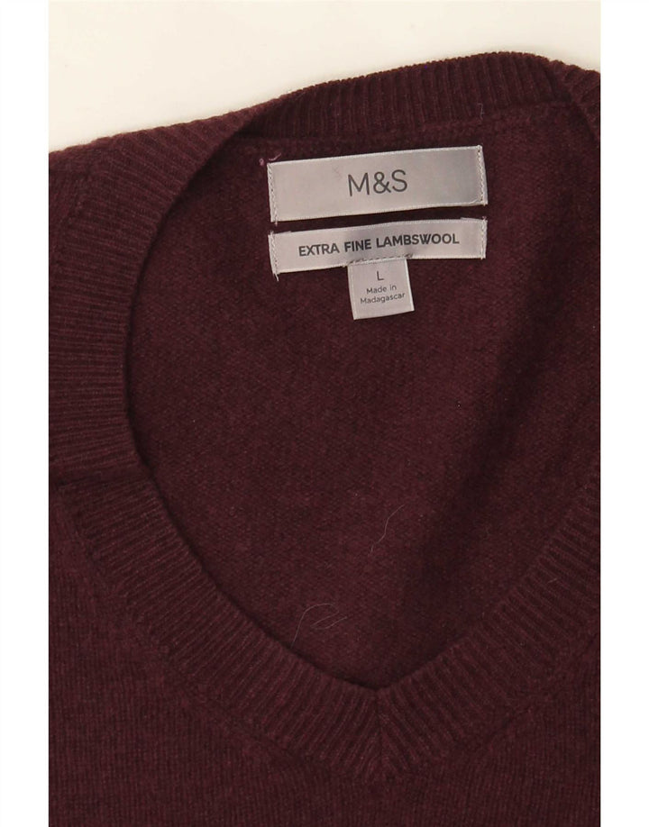 Marks & Spencer, muški džemper s V-izrezom, veliki bordo janjeća vuna