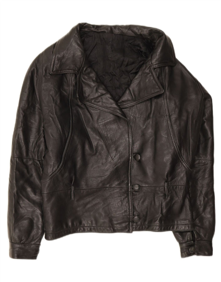PELLICCERIA Womens 3/4 Sleeve Leather Jacket UK 14 Medium Black