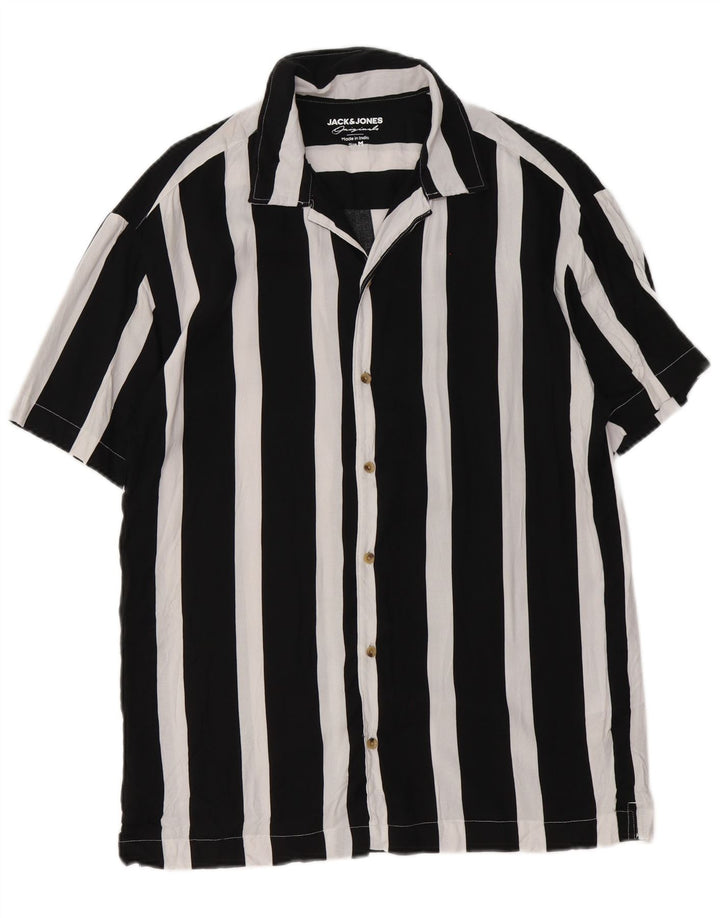 Jack & Jones muška košulja kratkih rukava srednje crne pruge od viskoze