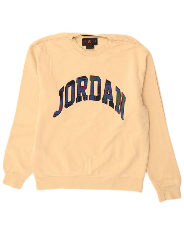 JORDAN Mens Graphic Sweatshirt Jumper Small Beige Cotton