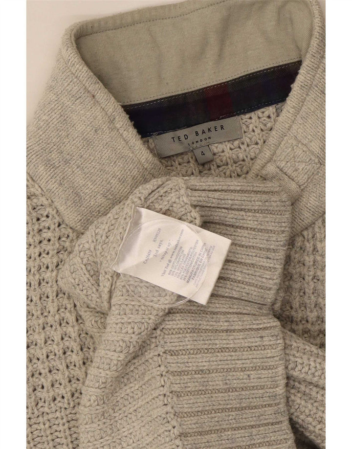 Ted Baker, muški džemper s dugmadima i ovratnikom, veličina 4, veliki sivi pamuk