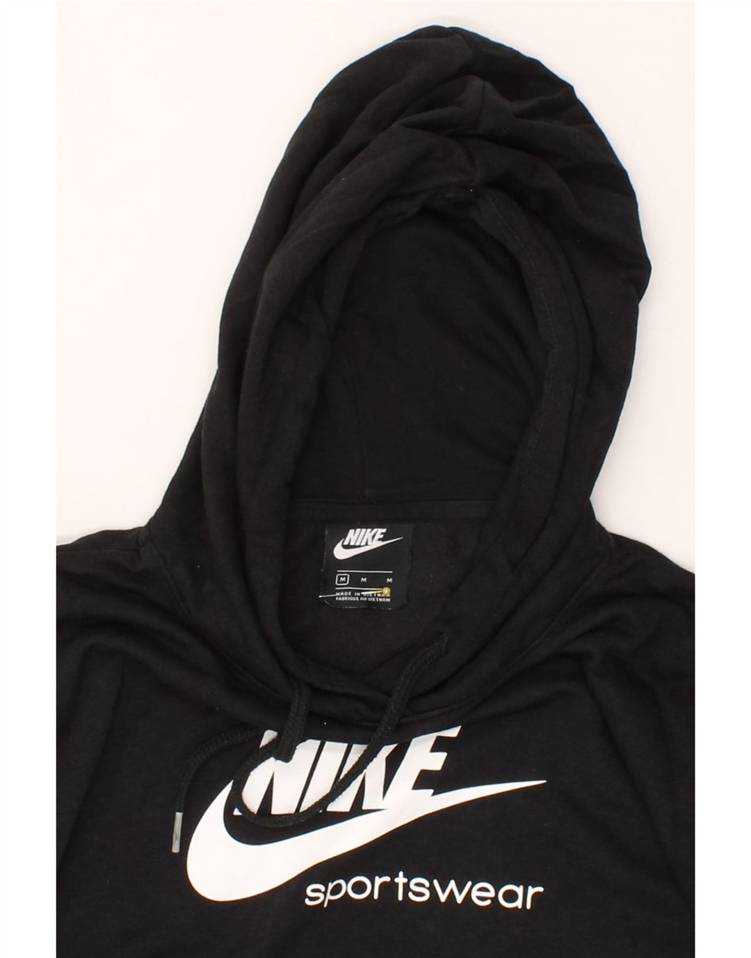 NIKE Womens Oversized Crop Graphic Hoodie Jumper UK 14 Medium Black Vintage Nike and Second-Hand Nike from Messina Hembry 