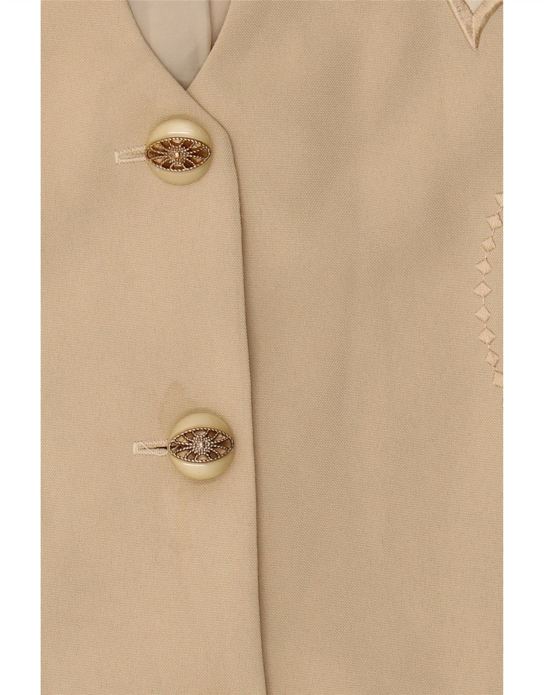VINTAGE Womens 5 Button Short Sleeve Blazer Jacket UK 18 XL Beige Vintage Vintage and Second-Hand Vintage from Messina Hembry 