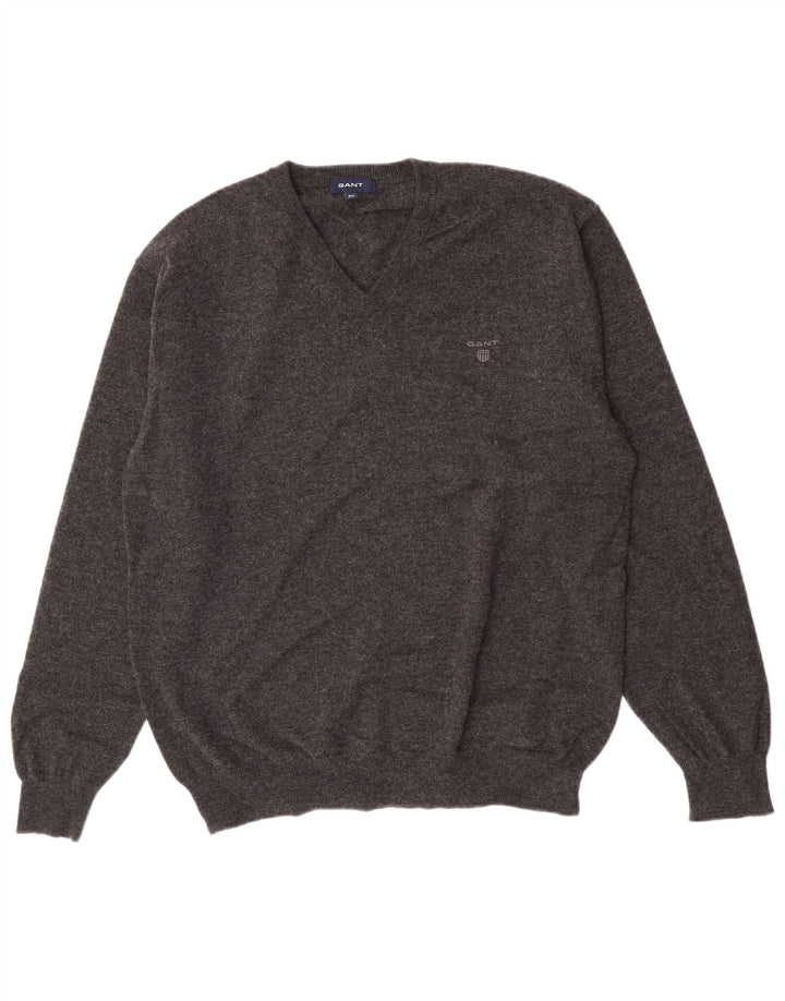 Gant muški džemper s V-izrezom 2XL siva janjeća vuna