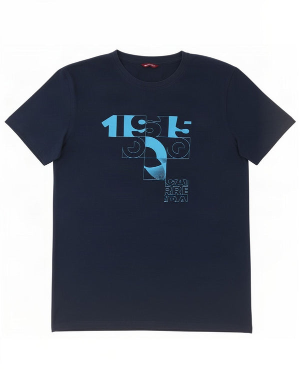Carrera Mens Graphic T-Shirt Top Large Navy Blue Cotton