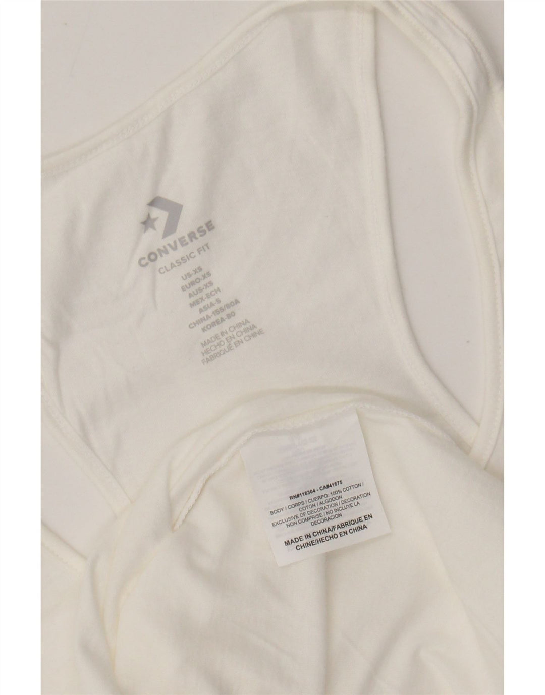 CONVERSE ženski gornji dio prsluka klasičnog kroja UK 6 XS, bijeli pamuk
