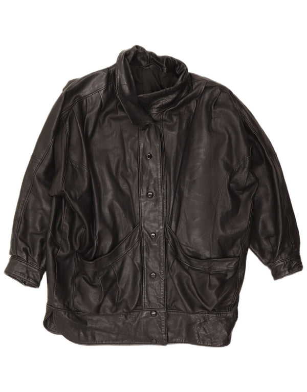 VINTAGE ženska velika kožna jakna UK 14 Velika crna koža