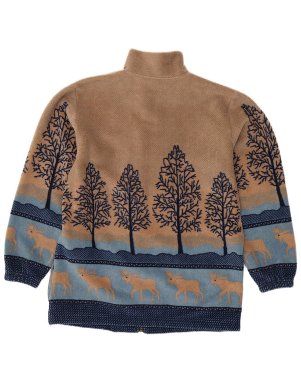 VINTAGE ženska jakna od flisa UK 14/16 veliki bež poliester sa životinjskim printom